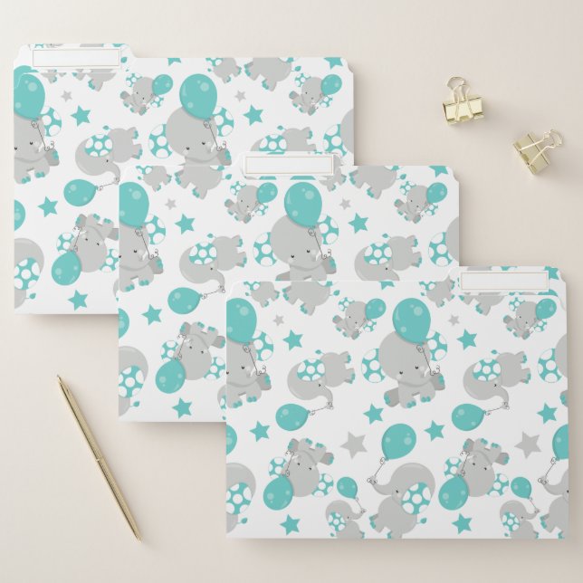 Pattern Of Elephants, Cute Elephants - Blue Gray File Folder (Set)