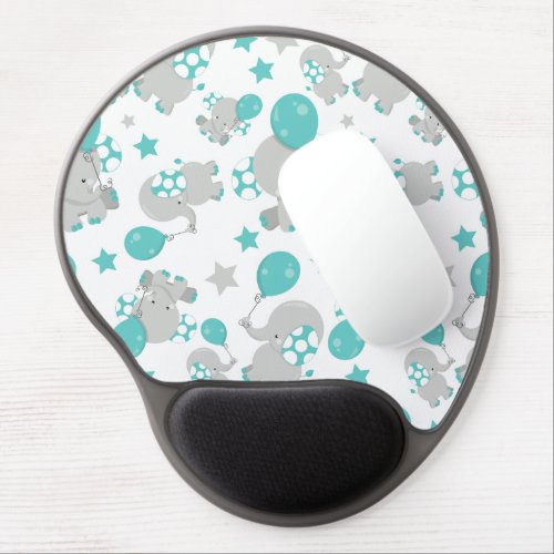 Pattern Of Elephants Cute Elephants _ Blue Gray Gel Mouse Pad