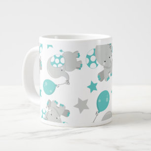 Pattern Of Elephants, Cute Elephants - Blue Gray Giant Coffee Mug