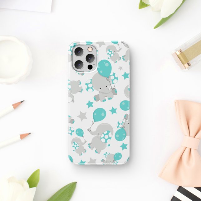Pattern Of Elephants, Cute Elephants - Blue Gray iPhone Case (Creator Uploaded)