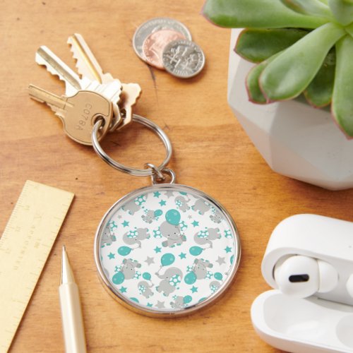 Pattern Of Elephants Cute Elephants _ Blue Gray Keychain