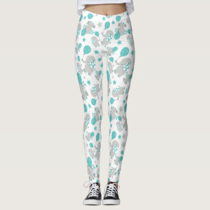 Pattern Of Elephants, Cute Elephants - Blue Gray Leggings