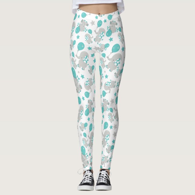 Pattern Of Elephants, Cute Elephants - Blue Gray Leggings (Front)