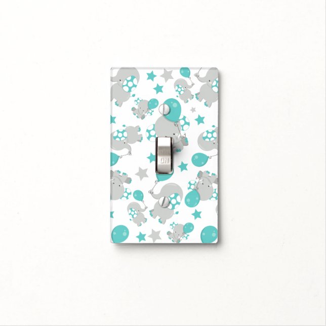 Pattern Of Elephants, Cute Elephants - Blue Gray Light Switch Cover (In Situ)