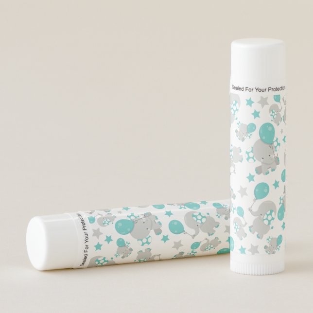 Pattern Of Elephants, Cute Elephants - Blue Gray Lip Balm (Front)