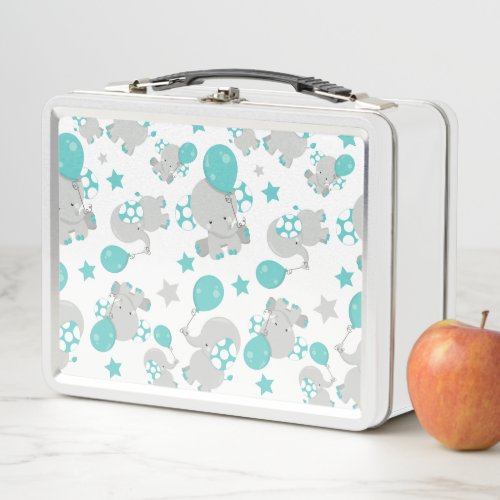 Pattern Of Elephants Cute Elephants _ Blue Gray Metal Lunch Box