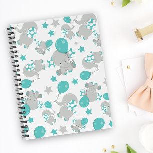 Pattern Of Elephants, Cute Elephants - Blue Gray Notebook