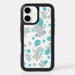 Pattern Of Elephants, Cute Elephants - Blue Gray iPhone 16 Case