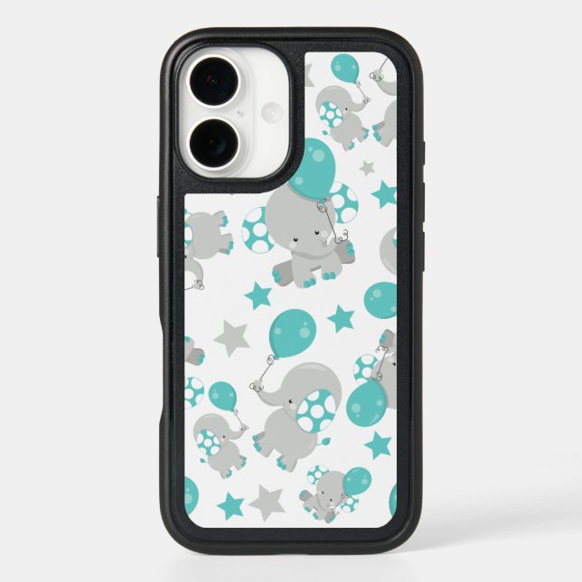 Pattern Of Elephants, Cute Elephants - Blue Gray Otterbox iPhone Case (Back)