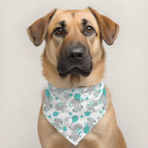 Pattern Of Elephants, Cute Elephants - Blue Gray Pet Bandana Collar