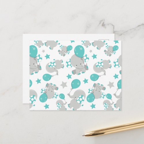 Pattern Of Elephants Cute Elephants _ Blue Gray Postcard