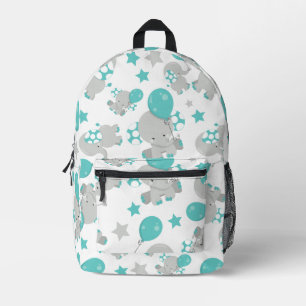 Pattern Of Elephants, Cute Elephants - Blue Gray Printed Backpack