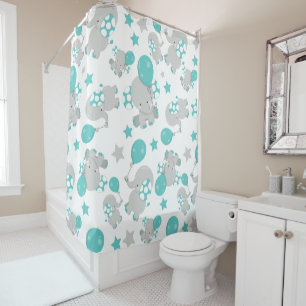 Pattern Of Elephants, Cute Elephants - Blue Gray Shower Curtain
