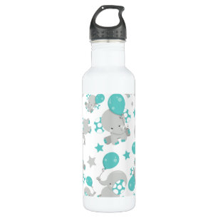 Pattern Of Elephants, Cute Elephants - Blue Gray Stainless Steel Water Bottle