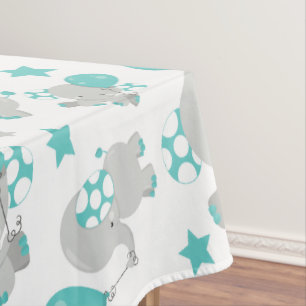 Pattern Of Elephants, Cute Elephants - Blue Gray Tablecloth