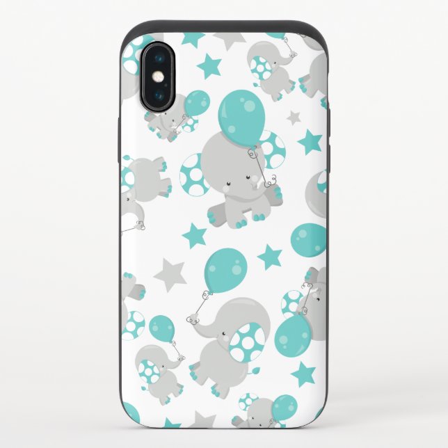 Pattern Of Elephants, Cute Elephants - Blue Gray Uncommon iPhone Case (Back)