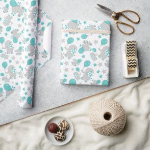 Pattern Of Elephants, Cute Elephants - Blue Gray Wrapping Paper