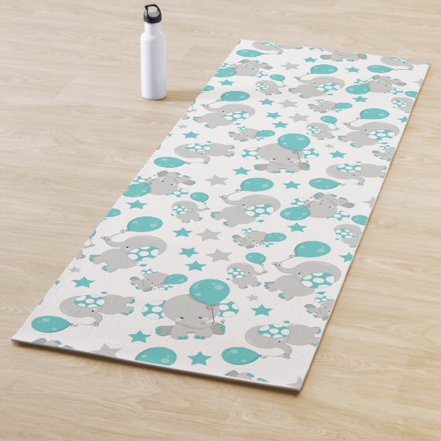 Pattern Of Elephants, Cute Elephants - Blue Gray Yoga Mat (In Situ)