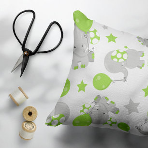 Pattern Of Elephants, Cute Elephants - Green Gray Accent Pillow