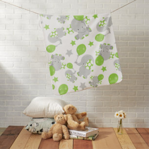 Pattern Of Elephants, Cute Elephants - Green Gray Baby Blanket