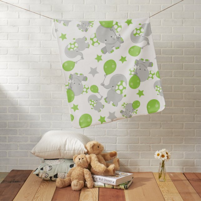 Pattern Of Elephants, Cute Elephants - Green Gray Baby Blanket (In Situ)