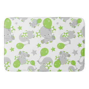 Pattern Of Elephants, Cute Elephants - Green Gray Bath Mat