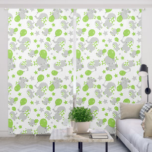 Pattern Of Elephants, Cute Elephants - Green Gray Blackout Curtains
