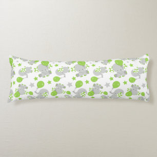 Pattern Of Elephants, Cute Elephants - Green Gray Body Pillow