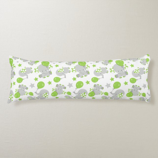 Pattern Of Elephants, Cute Elephants - Green Gray Body Pillow (Front)
