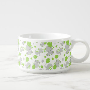 Pattern Of Elephants, Cute Elephants - Green Gray Bowl