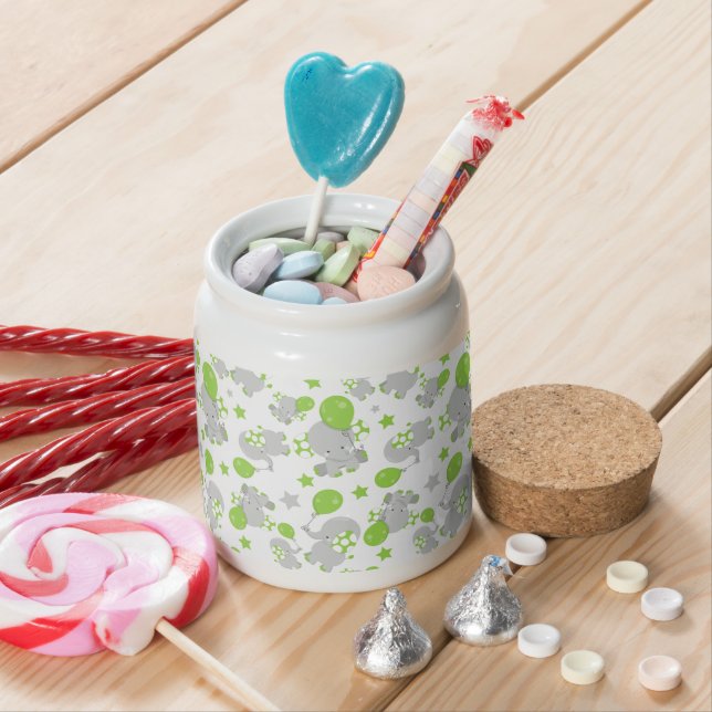 Pattern Of Elephants, Cute Elephants - Green Gray Candy Jar (In Situ)