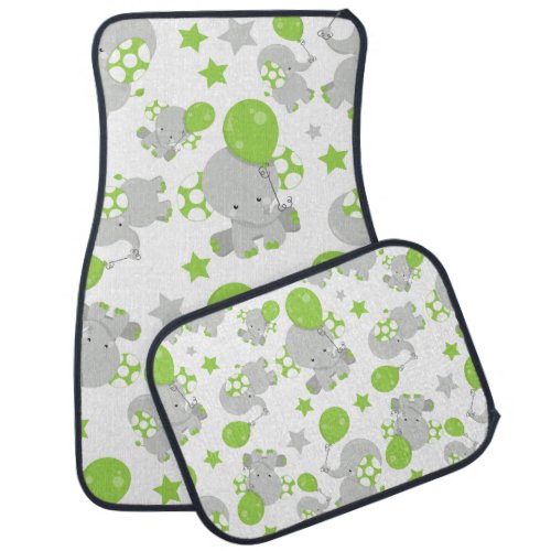 Pattern Of Elephants Cute Elephants _ Green Gray Car Floor Mat