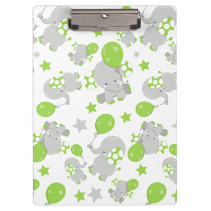Pattern Of Elephants, Cute Elephants - Green Gray Clipboard