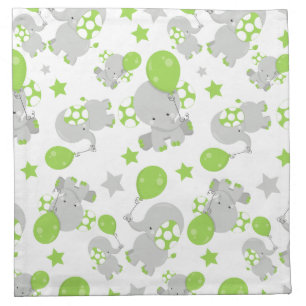 Pattern Of Elephants, Cute Elephants - Green Gray Cloth Napkin