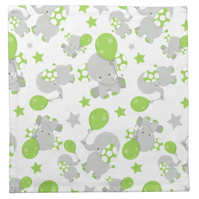 Pattern Of Elephants, Cute Elephants - Green Gray Cloth Napkin (Front)