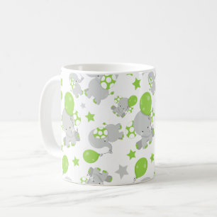 Pattern Of Elephants, Cute Elephants - Green Gray Coffee Mug