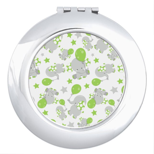 Pattern Of Elephants, Cute Elephants - Green Gray Compact Mirror (Front)