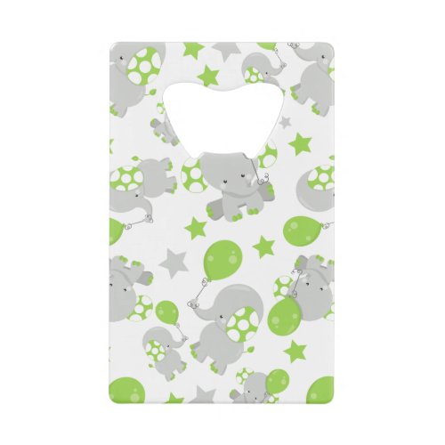 Pattern Of Elephants Cute Elephants _ Green Gray Credit Card Bottle Opener