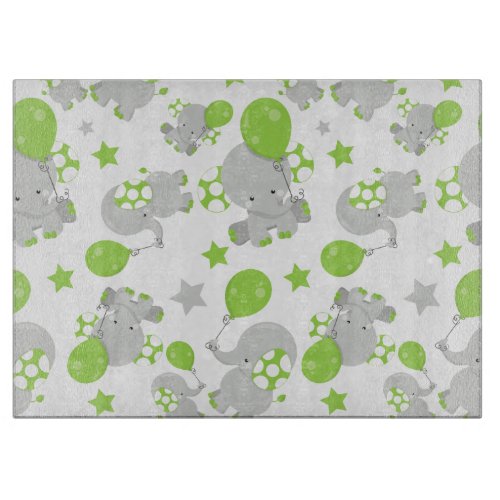 Pattern Of Elephants Cute Elephants _ Green Gray Cutting Board