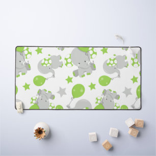 Pattern Of Elephants, Cute Elephants - Green Gray Desk Mat