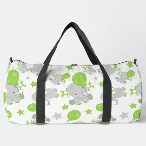 Pattern Of Elephants Cute Elephants _ Green Gray Duffle Bag