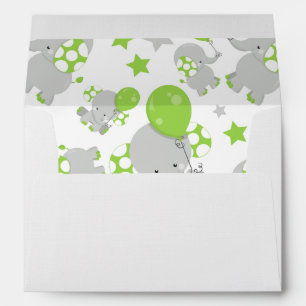 Pattern Of Elephants, Cute Elephants - Green Gray Envelope