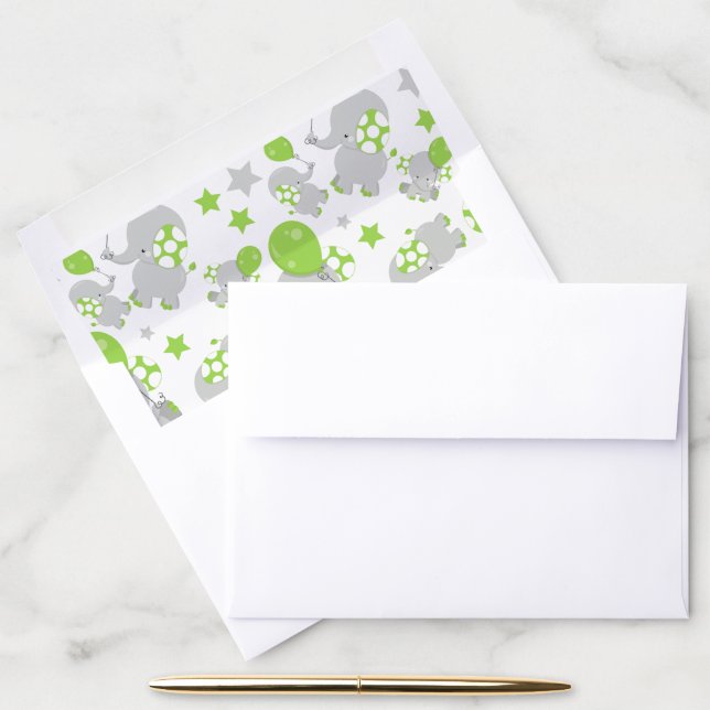 Pattern Of Elephants, Cute Elephants - Green Gray Envelope Liner (Desk)