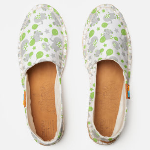 Pattern Of Elephants, Cute Elephants - Green Gray Espadrilles