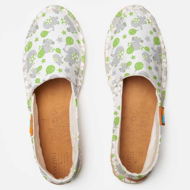 Pattern Of Elephants, Cute Elephants - Green Gray Espadrilles (Front)