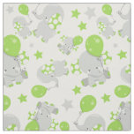 Pattern Of Elephants, Cute Elephants - Green Gray Fabric