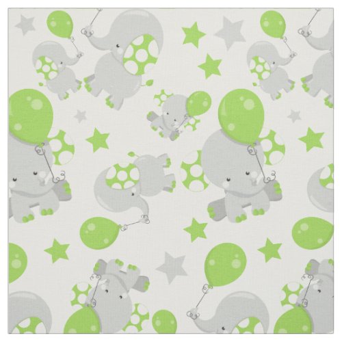 Pattern Of Elephants Cute Elephants _ Green Gray Fabric