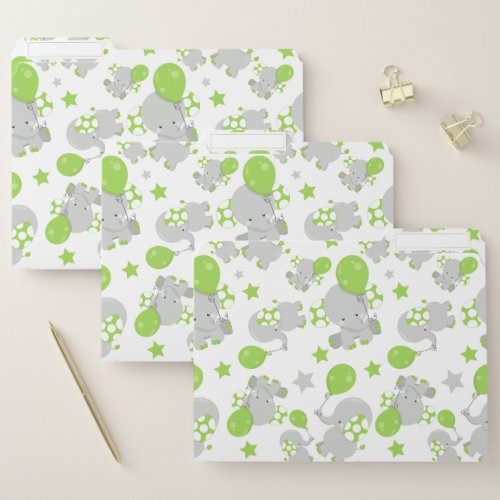 Pattern Of Elephants Cute Elephants _ Green Gray File Folder