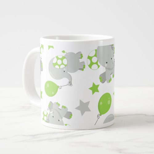Pattern Of Elephants Cute Elephants _ Green Gray Giant Coffee Mug