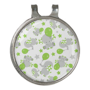 Pattern Of Elephants, Cute Elephants - Green Gray Golf Hat Clip